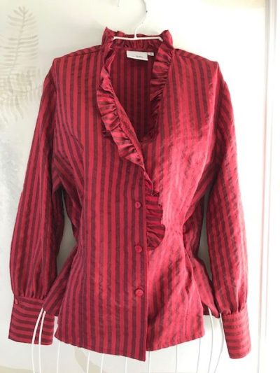 Crepe Paper Textured Tonal Striped Red Blouse